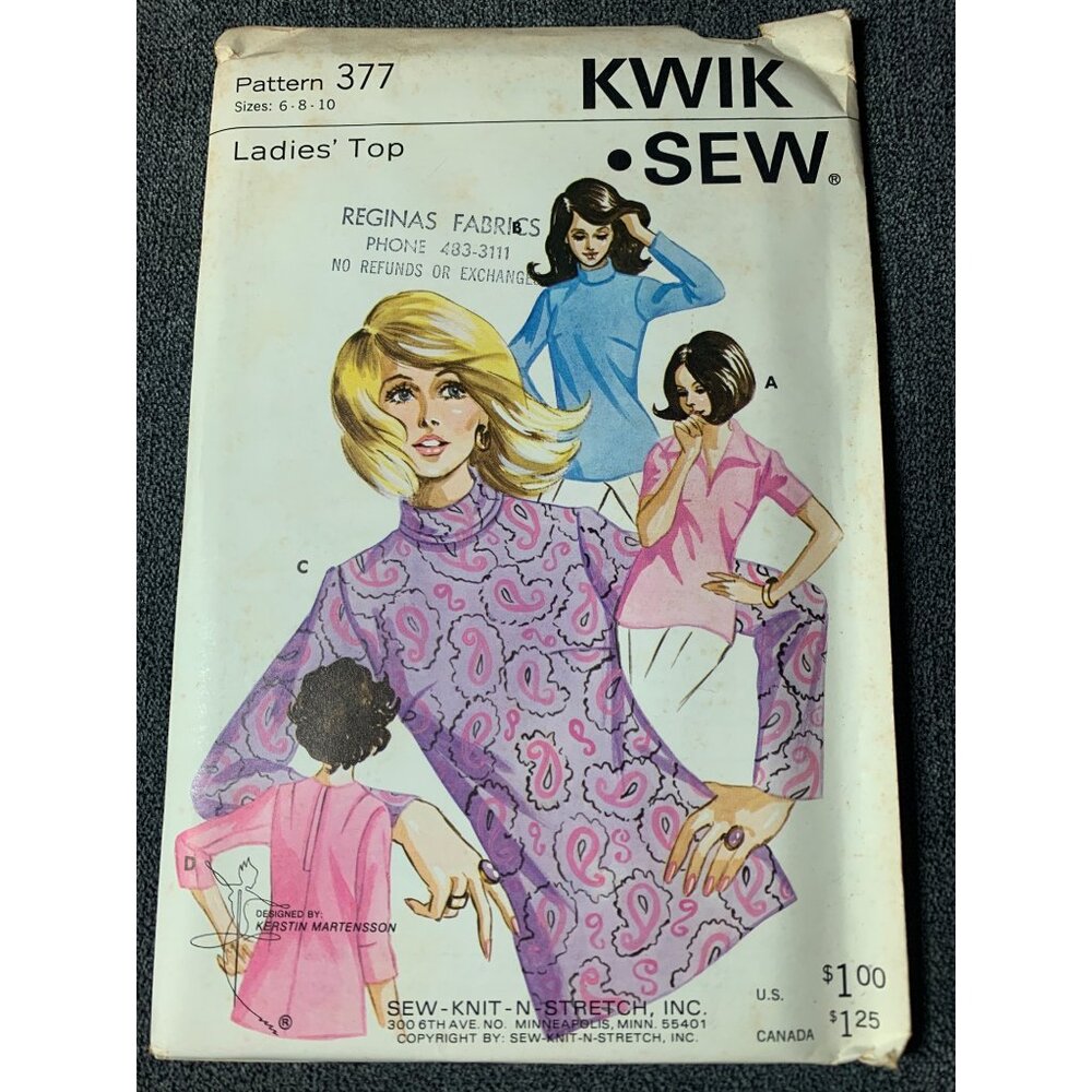 Kwik Sew Misses Top Sewing Pattern Size 6 8 10 377 - uncut